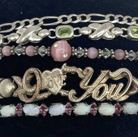 54 GRAM ALL STERLING SILVER BRACELETS OPAL PERIDOT