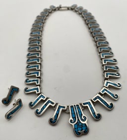 135 GRAM STERLING TURQUOISE TAXCO NECKLACE EARRING
