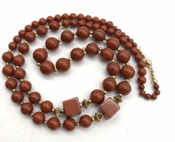 14K SOLID GOLD RED JASPER BEADED NECKLACE
