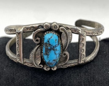 1970S "GWR" NAVAJO STERLING TURQUOISE BRACELET