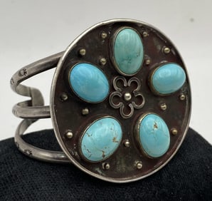 1970S STERLING ROBINS EGG TURQUOISE BRACELET 60GR