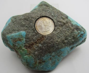 1284 GRAM TURQUOISE NUGGET 1880 SILVER DOLLAR PAPERWEIGHT