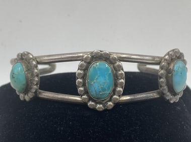 STERLING TURQUOISE NATIVE AMERICAN BRACELET