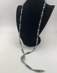 STERLING NAVAJO PEARL TURQUOISE LARIAT NECKLACE