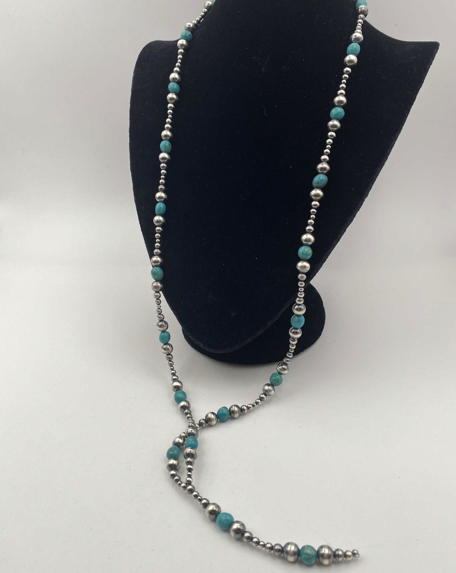 STERLING NAVAJO PEARL TURQUOISE LARIAT NECKLACE (1 of 3)