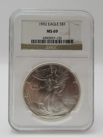 1992 CERTIFIED US $1 NGC MS 69 SILVER EAGLE COIN