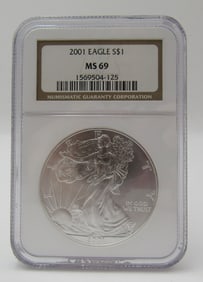 2001 CERTIFIED US $1 NGC MS 69 SILVER EAGLE COIN