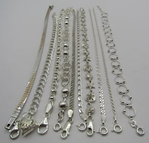 10 BRACELET ALL STERLING SILVER COLLECTION LOT 60G