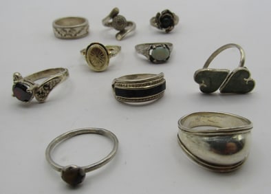10 RING, ALL STERLING SILVER SIZE 6 COLLECTION LOT