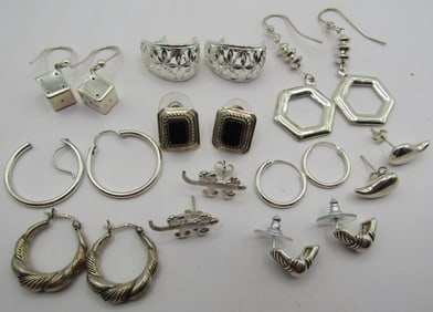 10 EARRING SETS ALL STERLING SILVER COLLECTION LOT
