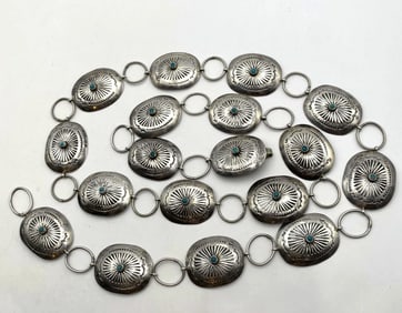 NATIVE AMERICAN STERLING TURQUOISE CONCHO BELT