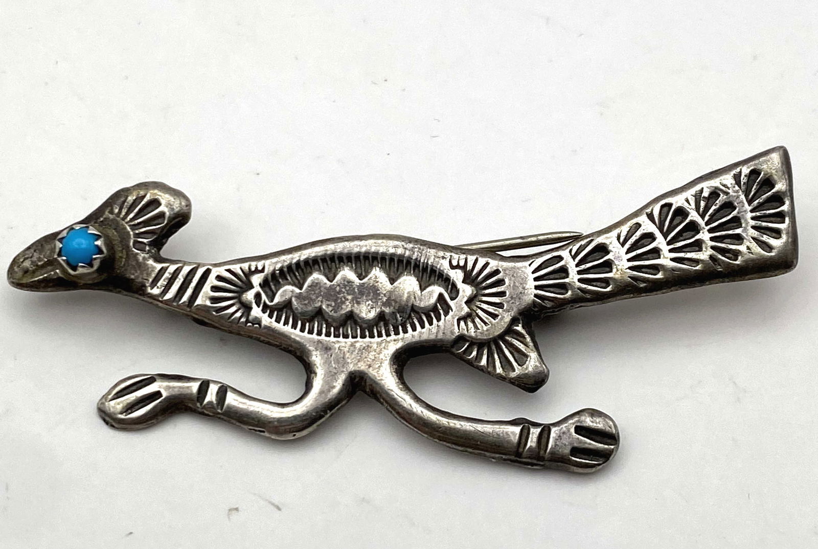 STERLING TURQUOISE ROADRUNNER PIN BROOCH (1 of 3)