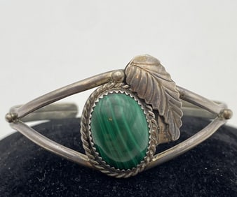 "MR" STERLING PAIUTE MALACHITE BRACELET
