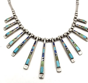 ZUNI STERLING INLAID TURQUOISE LAPIS NECKLACE