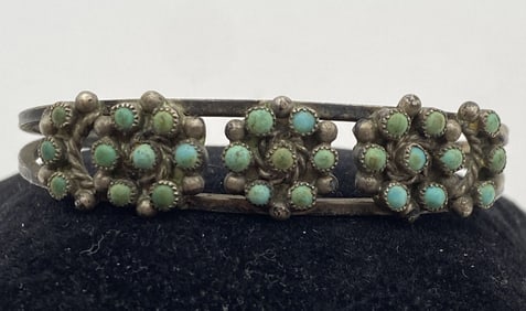 VINTAGE SNAKE EYE ZUNI STERLING BRACELET TURQUOISE