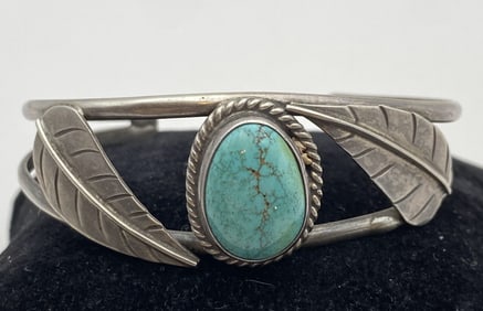 "RD" STERLING TURQUOISE NAVAJO BRACELET