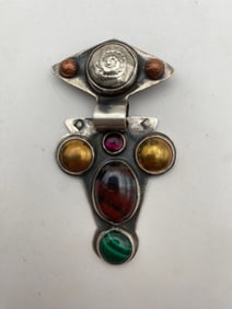 "AS" UNIQUE MODERN STERLING PIN PENDANT MALACHITE