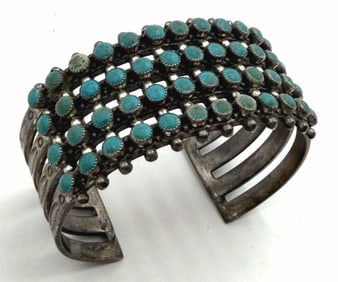 4 ROW ZUNI SNAKE EYE PETIT POINT STERLING BRACELET