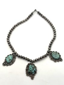 OLD PAWN STERLING TURQUOISE NAVAJO NECKLACE