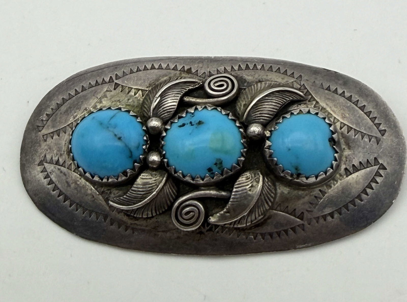 OLD 2" STERLING NAVAJO TURQUOISE PIN BROOCH (1 of 3)