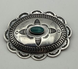 BELL TRADING POST STERLING TURQUOISE CONCHO PIN