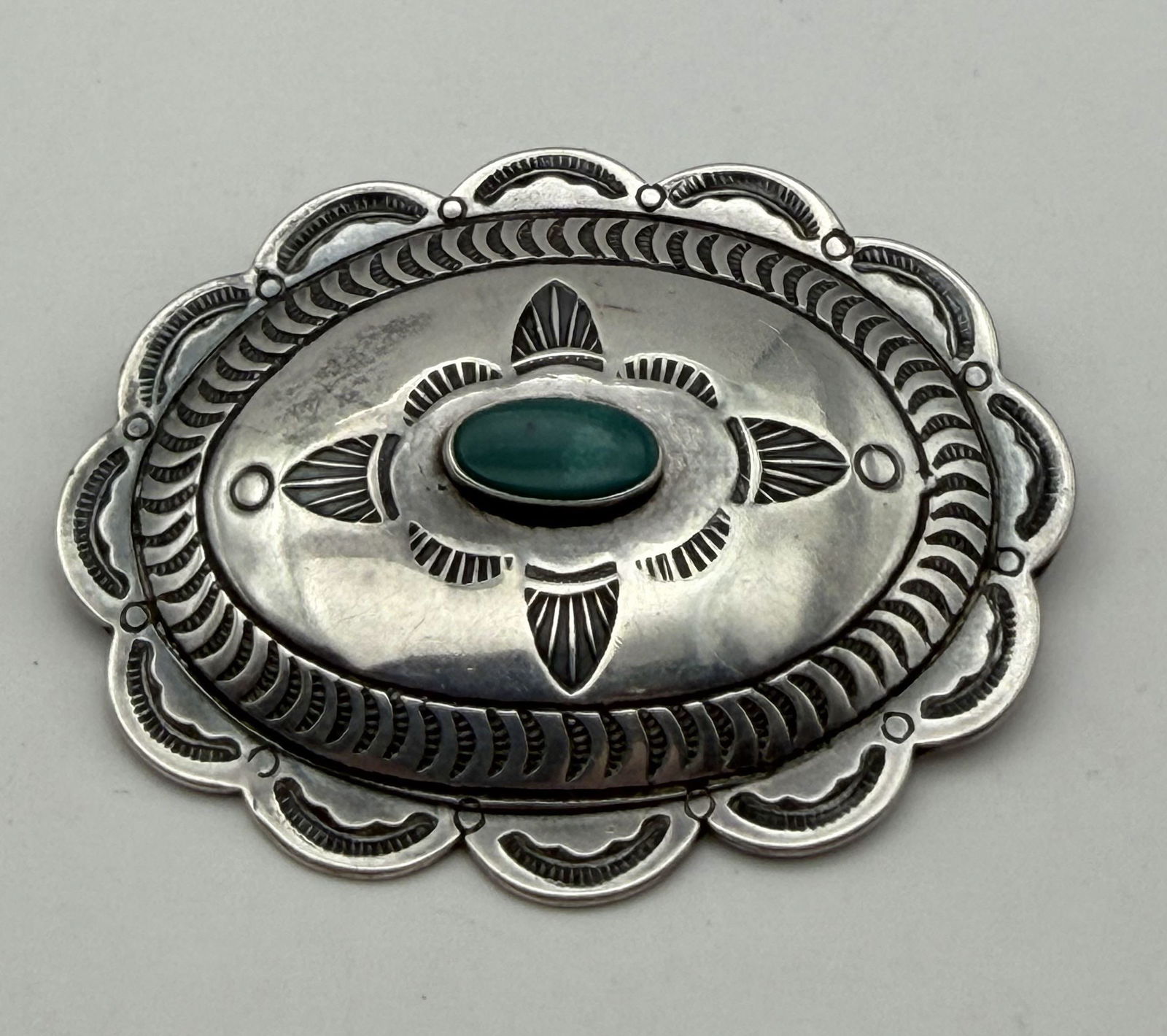 BELL TRADING POST STERLING TURQUOISE CONCHO PIN (1 of 3)