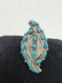 1.75" ZUNI STERLING TURQUOISE HUMMINGBIRD RING