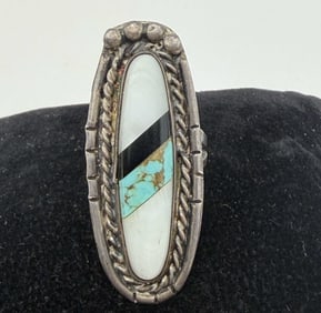 STERLING NATIVE AMERICAN ELONGATED TURQUOISE RING