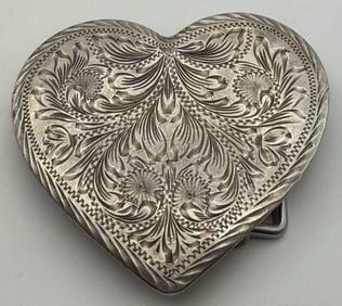 LARGE HEART-SHAPED STERLING BELT BUCKLE WESTERN