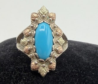 BLACK HILLS GOLD 12K GOLD STERLING TURQUOISE RING