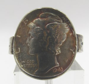 1943 MERCURY DIME RING STERLING SILVER SIZE 8