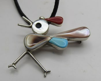 "CE" ZUNI NECKLACE PENDANT & PIN STERLING SILVER