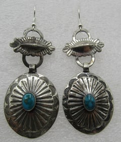 TURQUOISE CONCHO EARRINGS STERLING SILVER