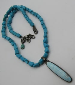 20" TURQUOISE & LARIMAR NECKLACE STERLING SILVER