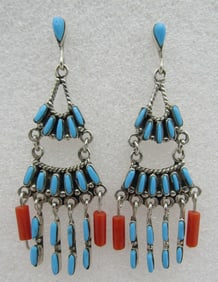 PETITPOINT TURQUOISE CORAL EARRINGS STERLING SILVE