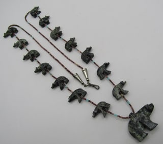 15 INLAY TURQUOISE EYES STONE FETISH NECKLACE