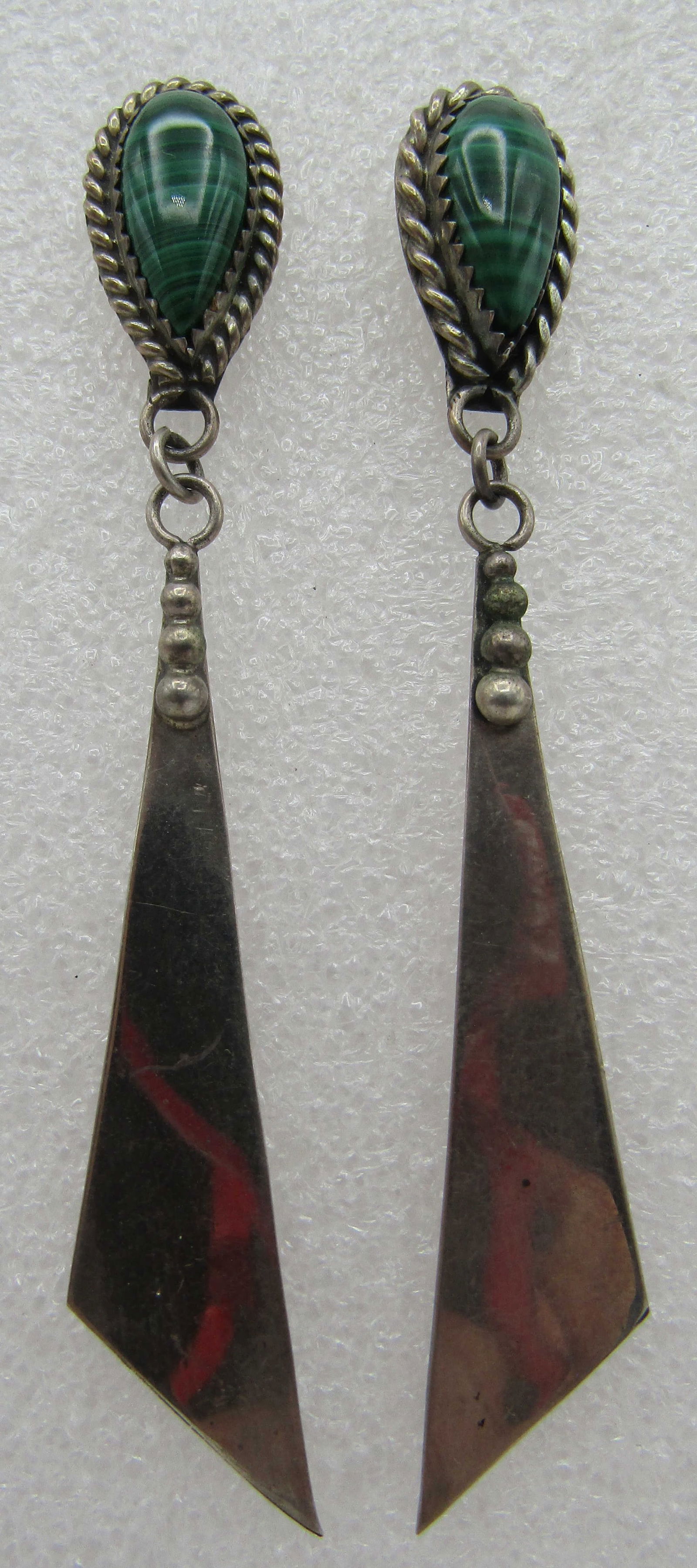 3" HANDMADE MALACHITE EARRINGS STERLING SILVER (1 of 4)