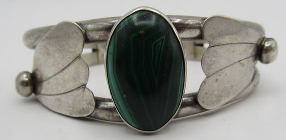 HANDMADE MALACHITE CUFF BRACELET STERLING SILVER