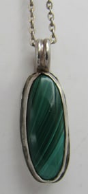 24"DB" MALACHITE PENDANT NECKLACE STERLING SILVER