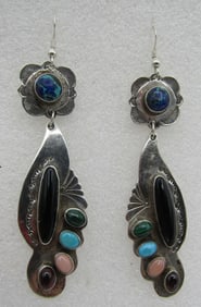 3.5" MULTIGEM NAVAJO EARRINGS STERLING SILVER