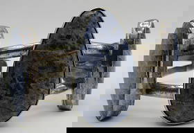 HOB TAXCO SODALITE CUFF BRACELET STERLING SILVER: VINTAGE ESTATE SIGNED "HOB MEXICO 925". TOP MEASURES 1 1/2 INCHES WIDE. FITS A 7 1/2 INCH WRIST WITH A 26MM GAP. WEIGHS 68.6 GRAMS. USED CONDITION, STONES WITH INCLUSSIONS ARE SECURELY SET. USA SHIPPI