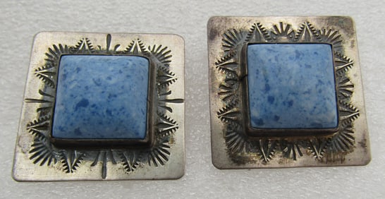 "ROCKI J" DENIM LAPIS EARRINGS STERLING SILVER