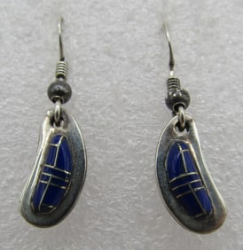DOUBLE SIDED LAPIS INLAY EARRINGS STERLING SILVER