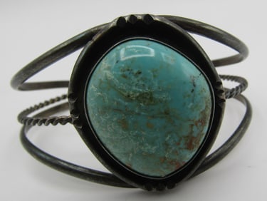OLD PAWN TURQUOISE CUFF BRACELET STERLING SILVER