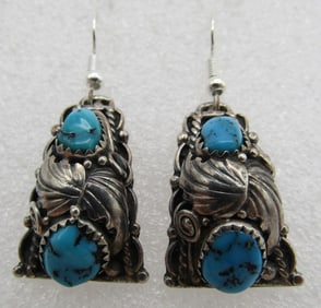 "YAZZIE" TURQUOISE EARRINGS STERLING SILVER