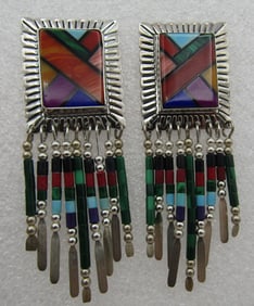 2.5"QT" INLAY WATERFALL EARRINGS STERLING SILVER