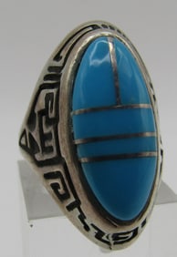 TURQUOISE INLAY RING STERLING SILVER SIZE 5 1/2