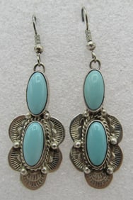 SIGNED L TURQUOISE EARRINGS STERLING SILVER