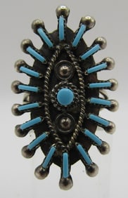 SIGNED ZUNI TURQUOISE RING STERLING SILVER SIZ 8.5
