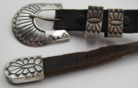 4PC RANGER BELT & BUCKLE SET STERLING SILVER